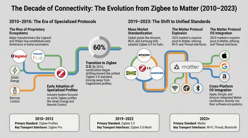 The Decade of Connectivity: The Evolution from Zigbee to Matter (2010-2023)